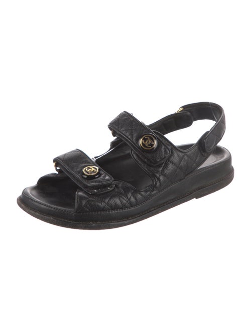 Chanel Interlocking CC Logo Leather Slingback Sandals