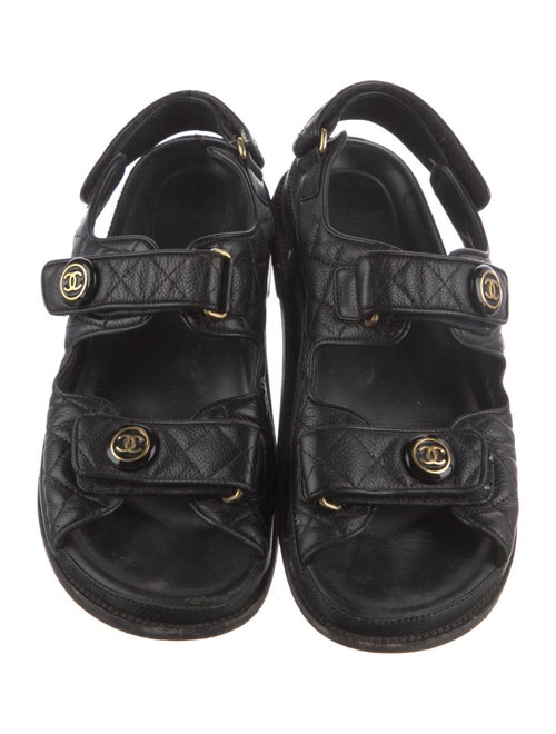 Chanel Interlocking CC Logo Leather Slingback Sandals