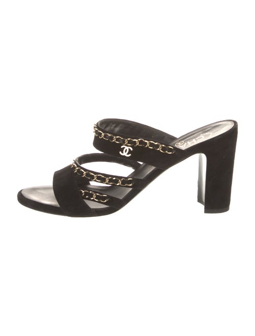 Chanel Interlocking CC Logo Suede Slides