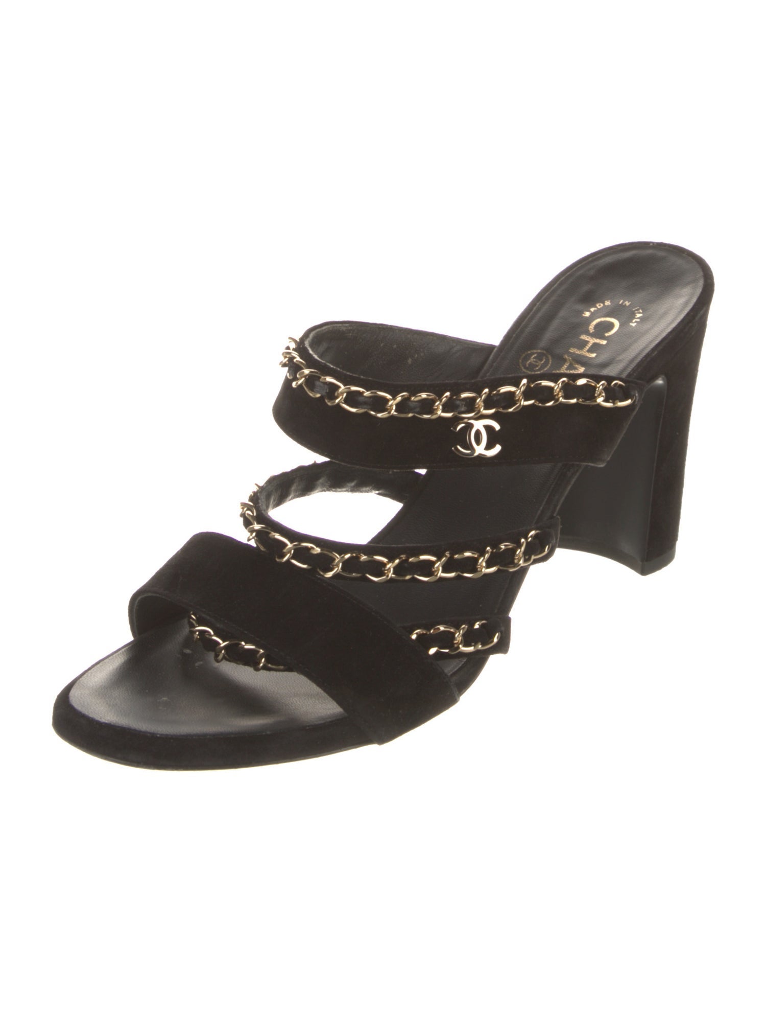 Chanel Interlocking CC Logo Suede Slides