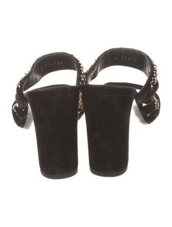 Chanel Interlocking CC Logo Suede Slides