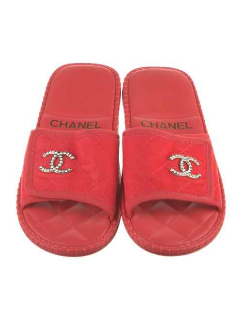Chanel Interlocking CC Logo Velvet Slides