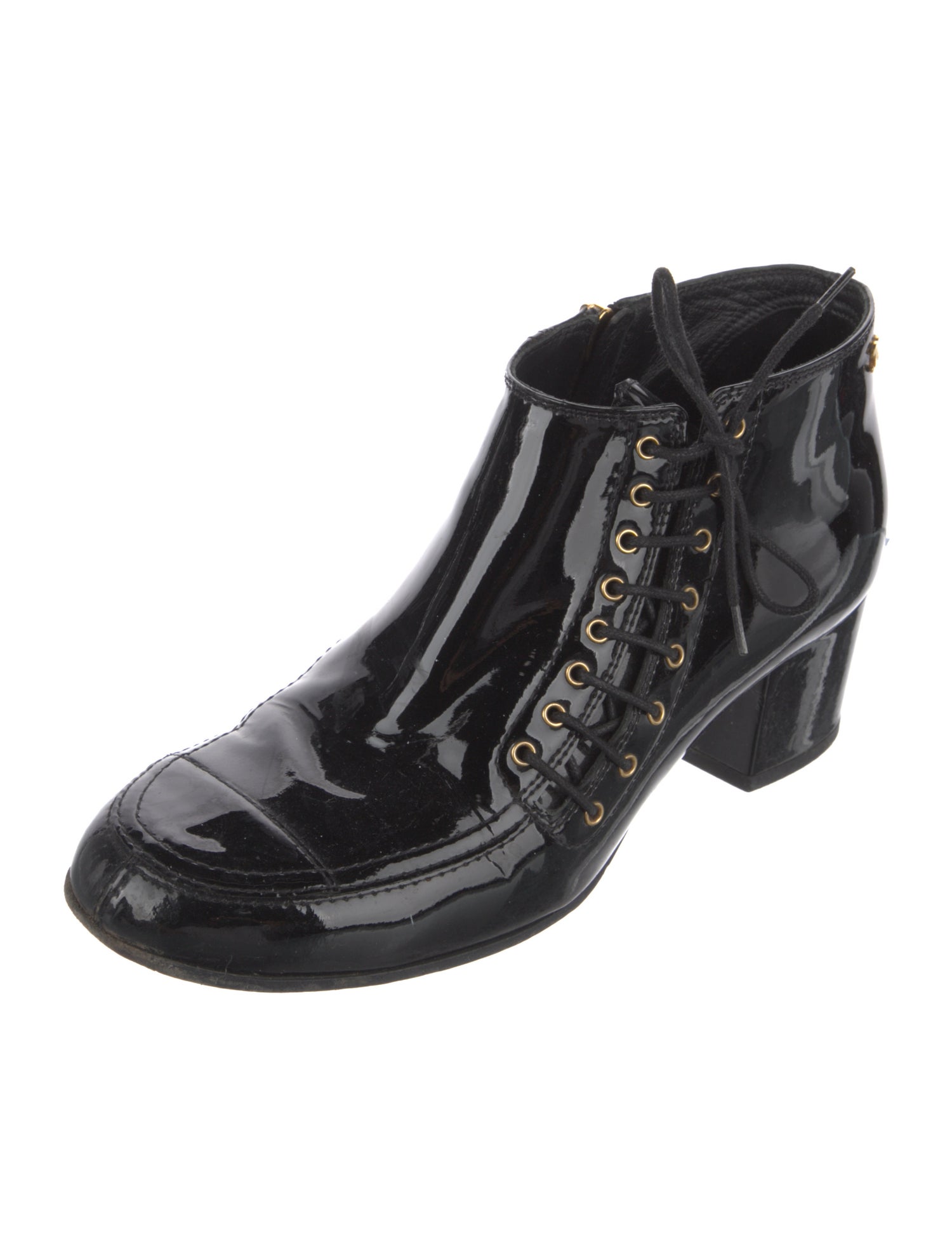 Chanel 2015 Interlocking CC Logo Lace-Up Boots