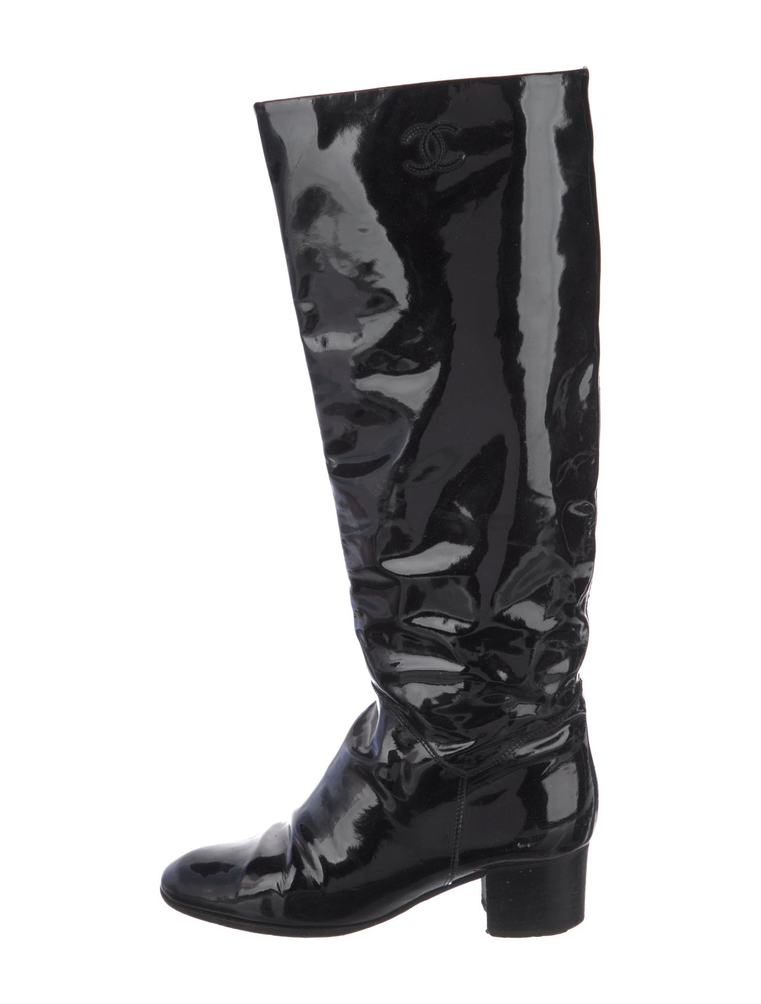 Chanel Interlocking CC Logo Patent Leather Riding Boots