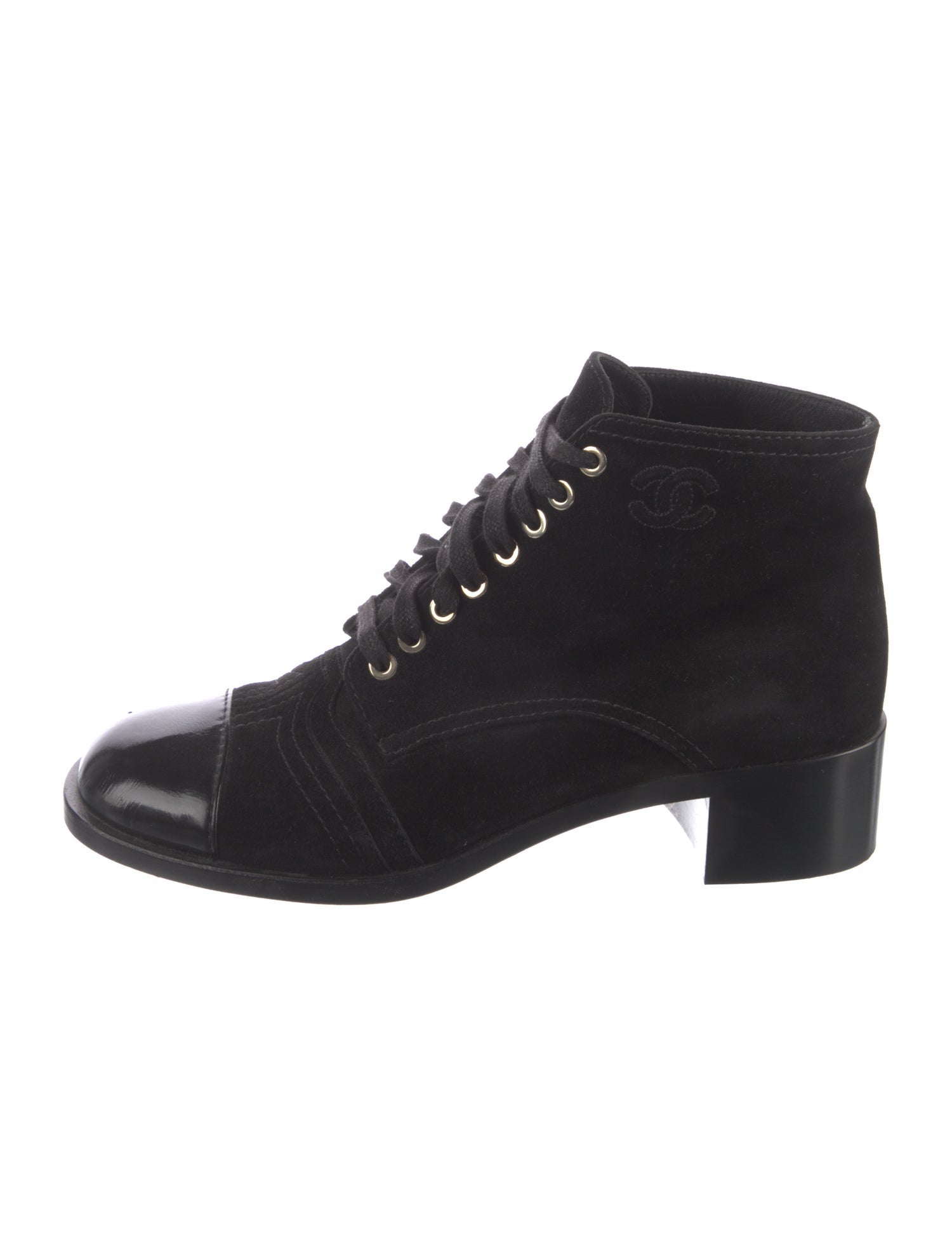 Chanel Interlocking CC Logo Suede Lace-Up Boots