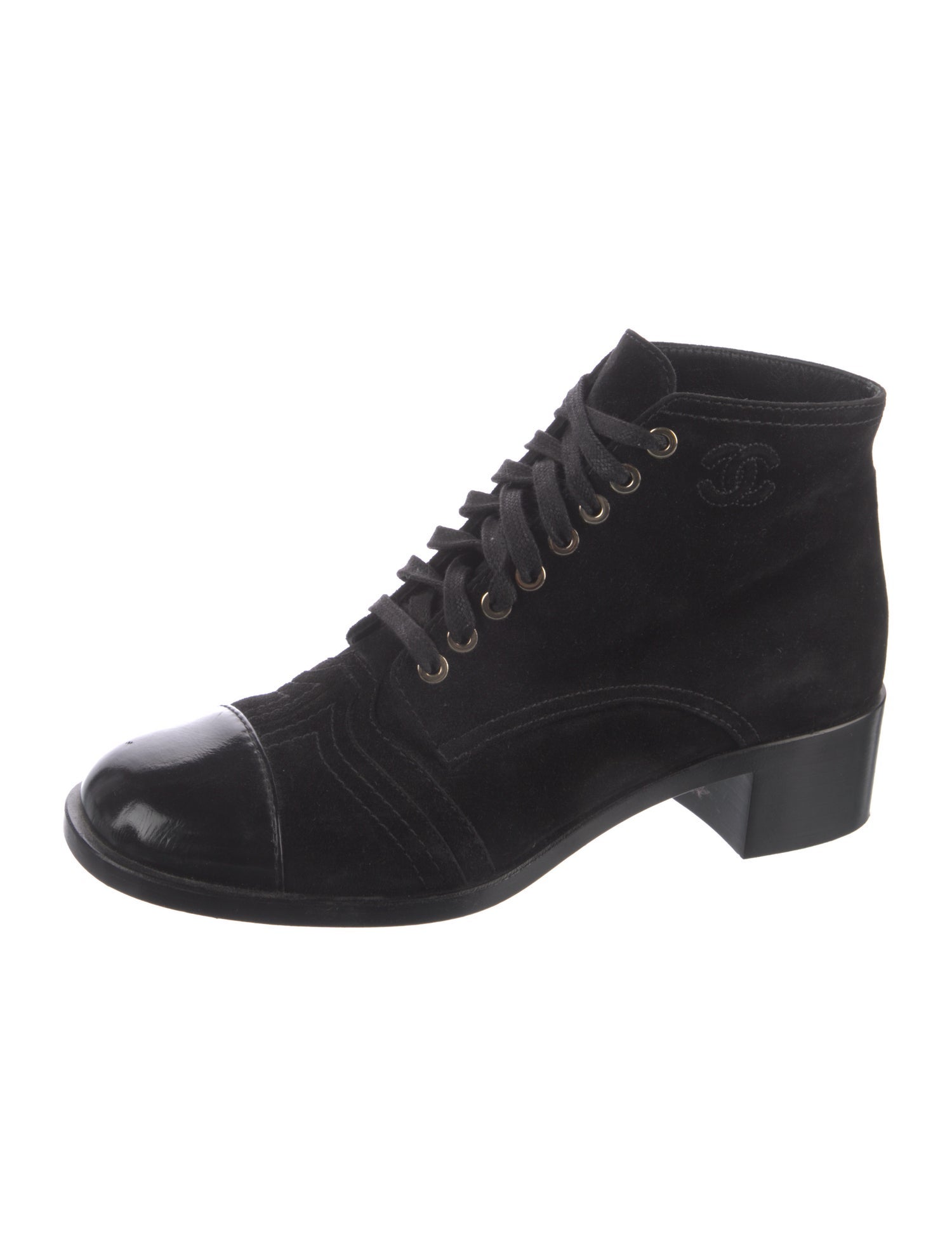 Chanel Interlocking CC Logo Suede Lace-Up Boots