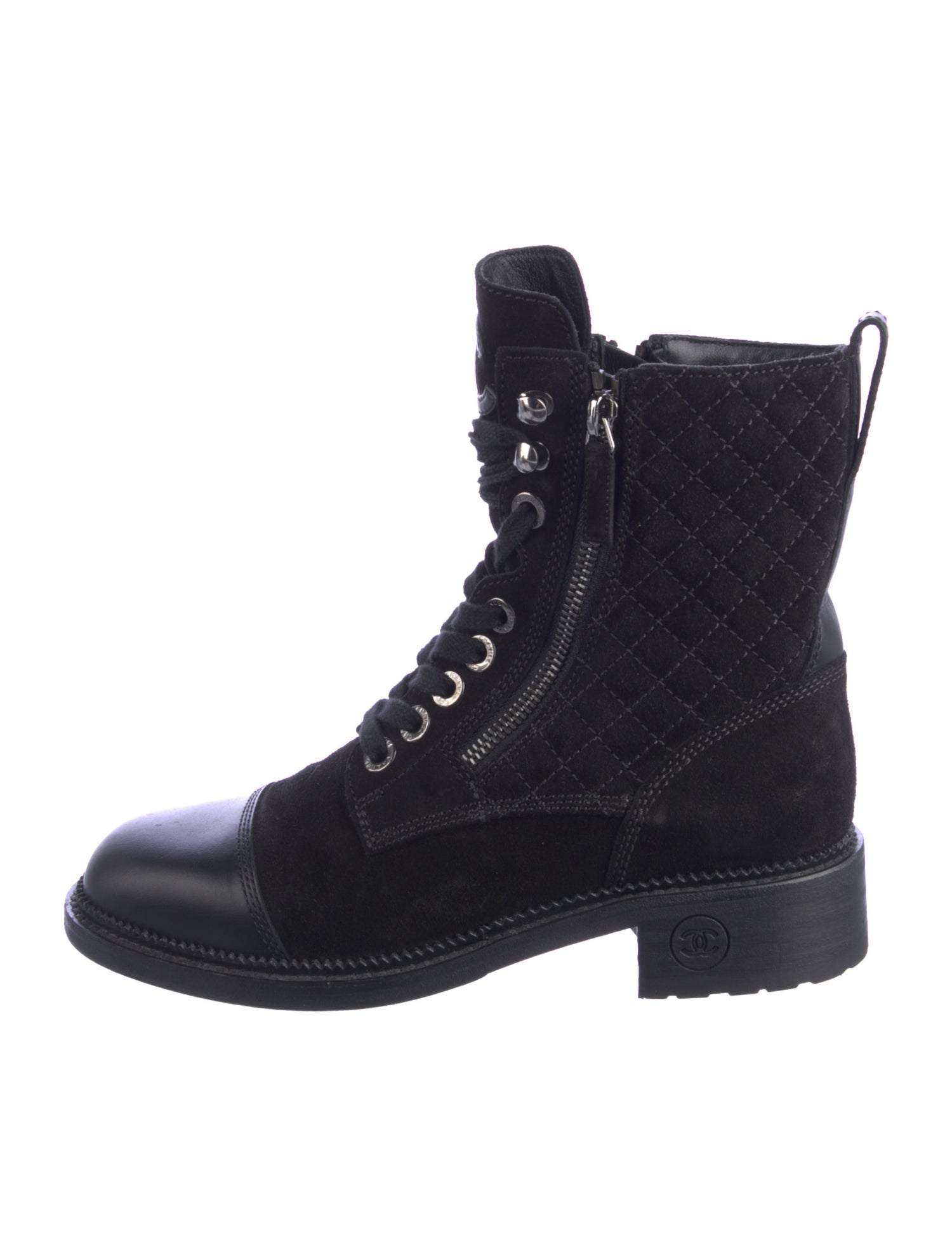 Chanel Interlocking CC Logo Suede Combat Boots