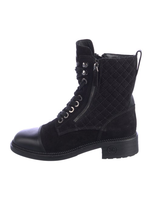 Chanel Interlocking CC Logo Suede Combat Boots