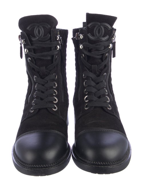 Chanel Interlocking CC Logo Suede Combat Boots