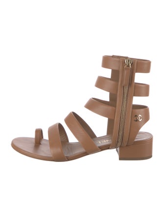 Chanel Interlocking CC Logo Calfskin Gladiator Sandals