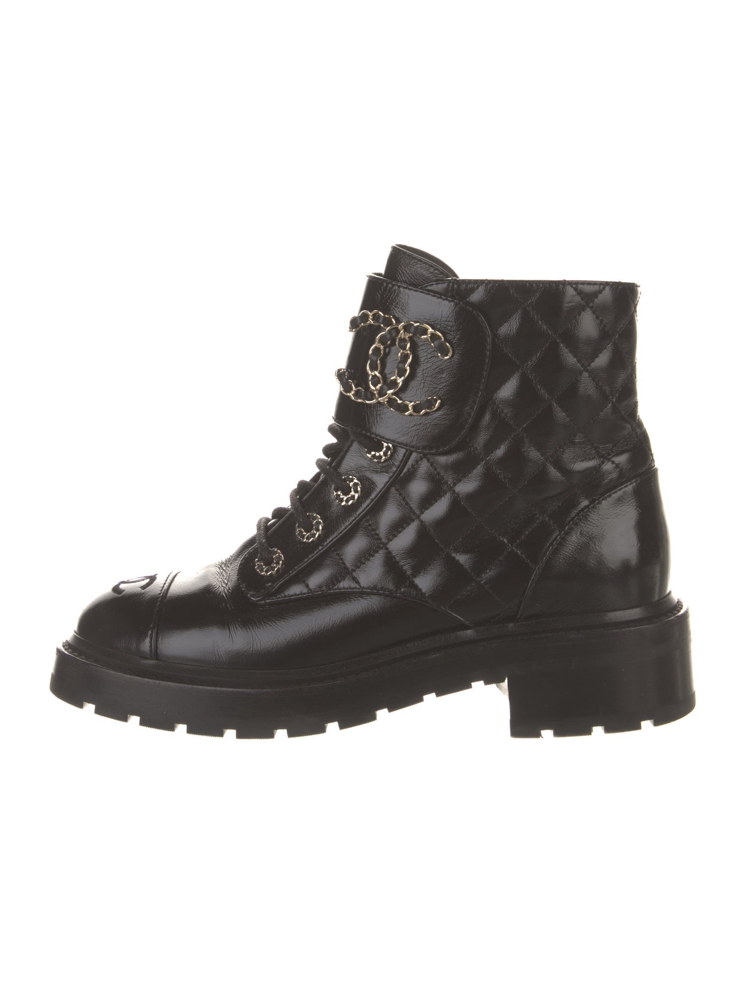 Chanel Interlocking CC Logo Lambskin Combat Boots