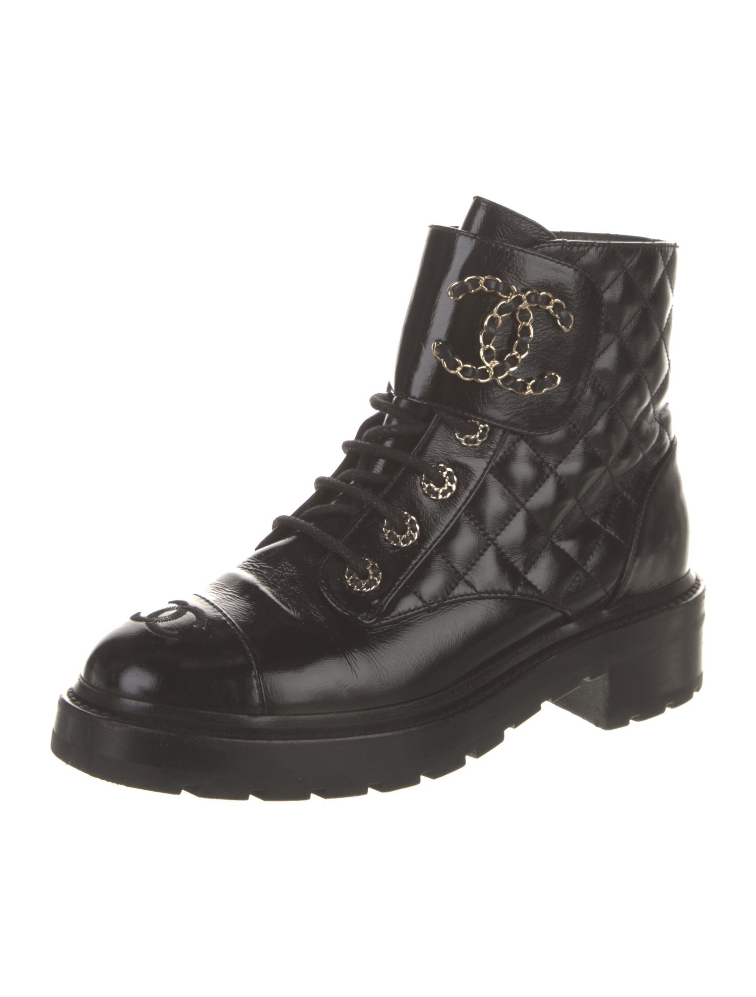 Chanel Interlocking CC Logo Lambskin Combat Boots