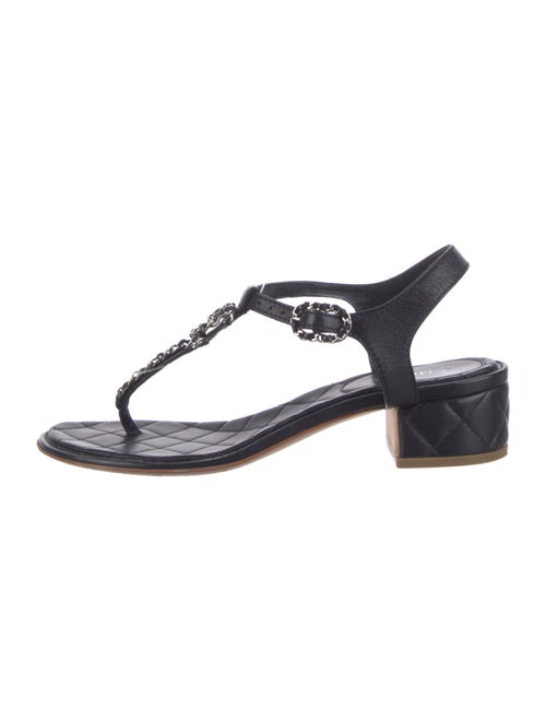 Chanel Interlocking CC Logo Leather T-Strap Sandals