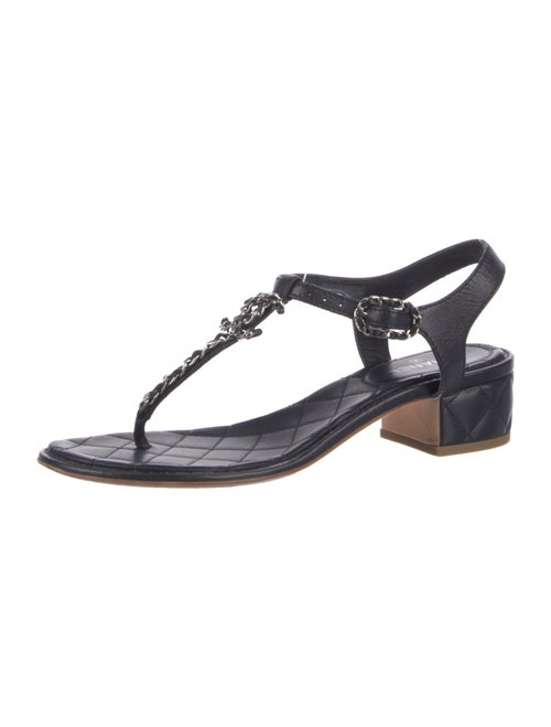 Chanel Interlocking CC Logo Leather T-Strap Sandals