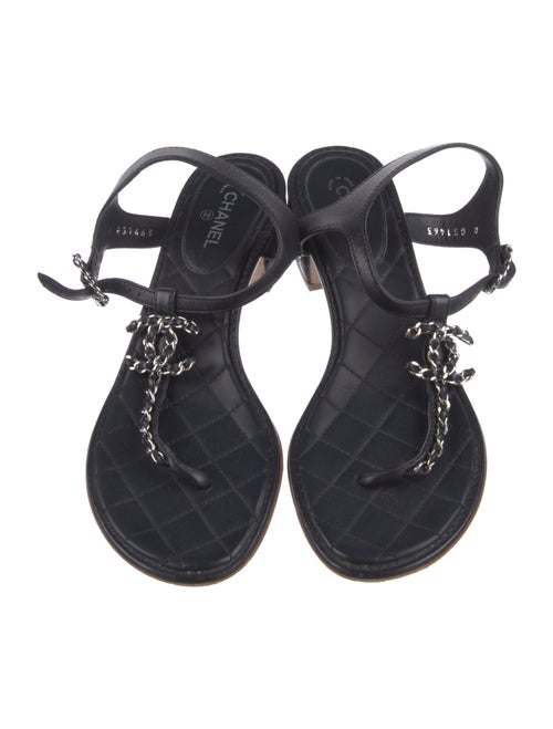 Chanel Interlocking CC Logo Leather T-Strap Sandals