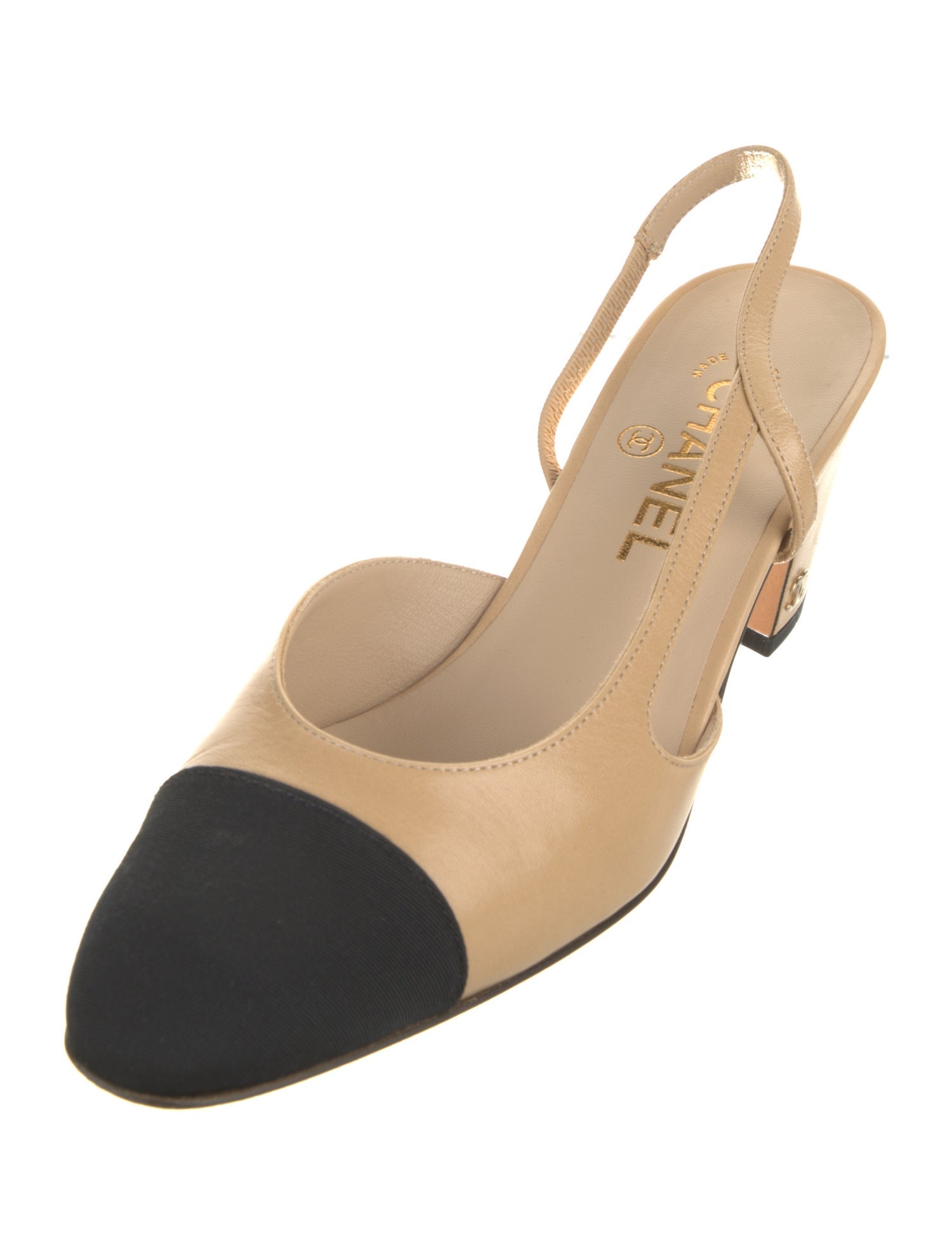 Chanel Interlocking CC Logo Leather Slingback Pumps