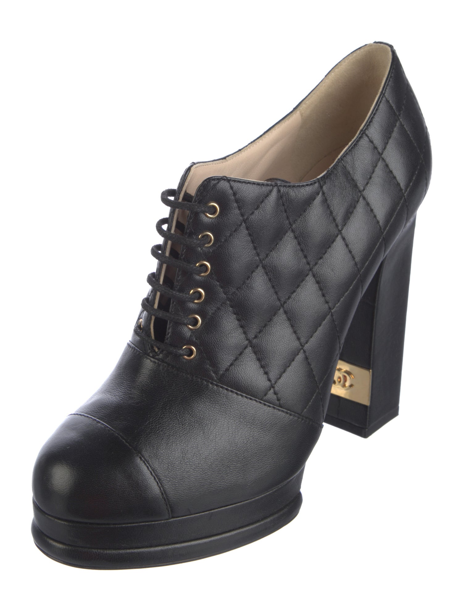 Chanel Interlocking CC Logo Leather Lace-Up Boots