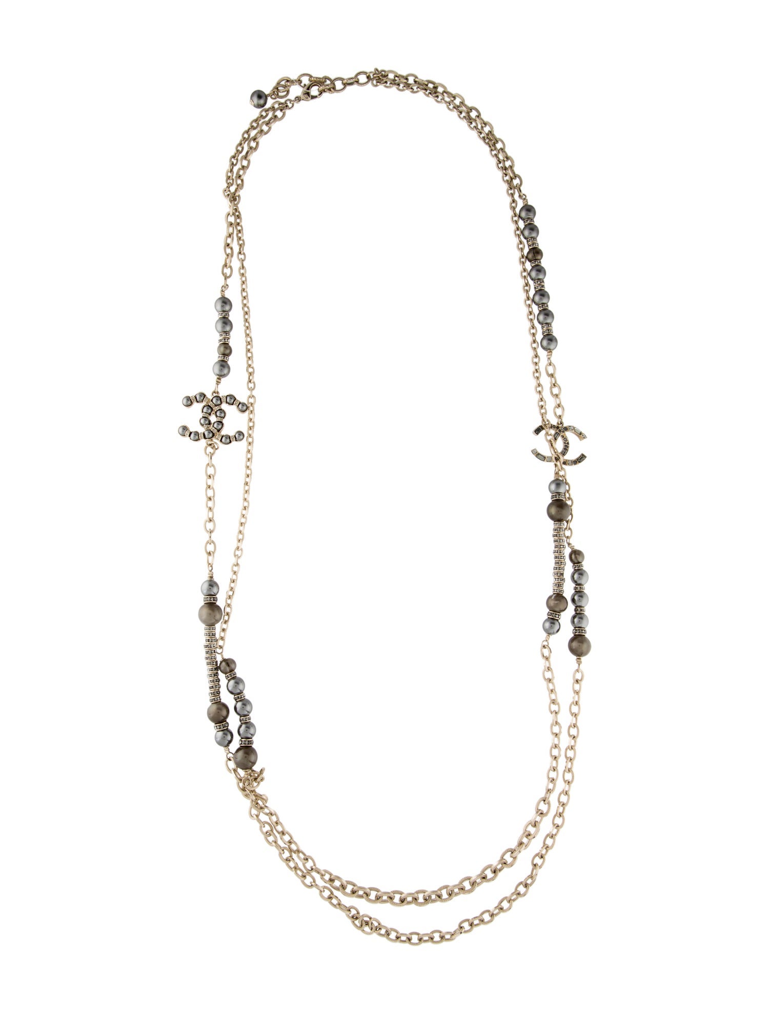 Chanel 2019 Faux Pearl & Strass CC Double Strand Necklace