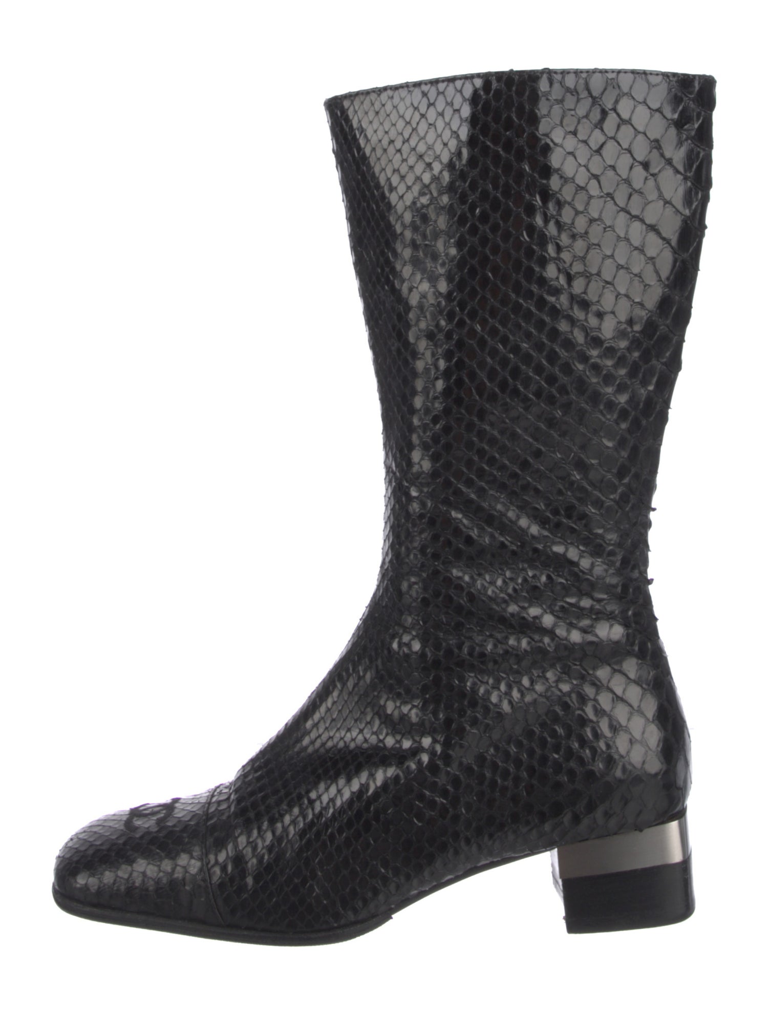 Chanel Interlocking CC Logo Snakeskin Boots