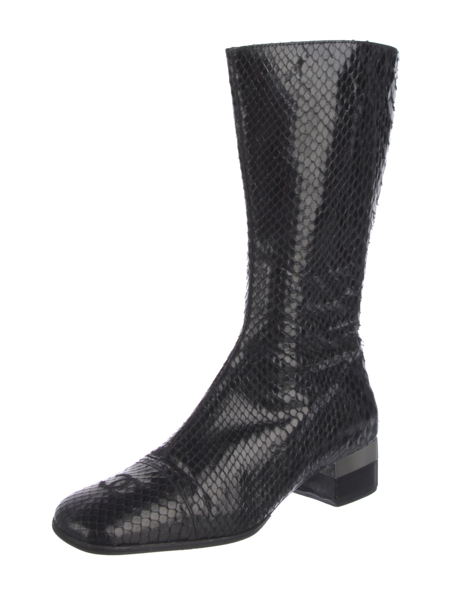 Chanel Interlocking CC Logo Snakeskin Boots