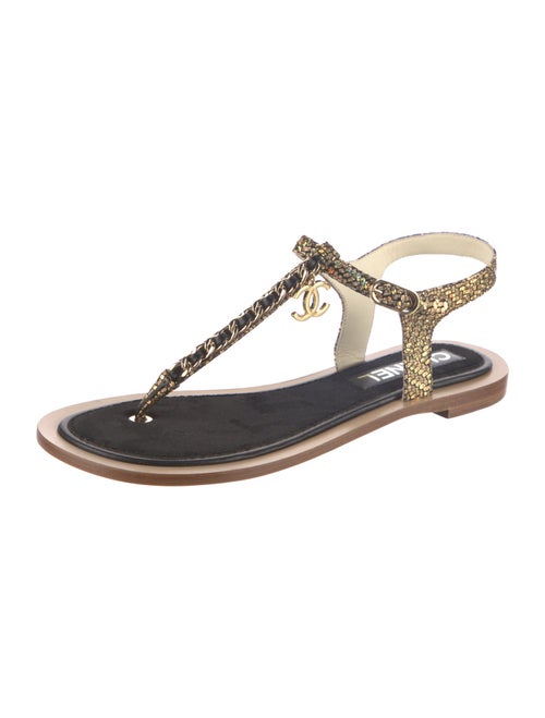 Chanel 2018 Interlocking CC Logo T-Strap Sandals