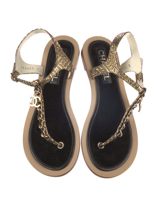 Chanel 2018 Interlocking CC Logo T-Strap Sandals