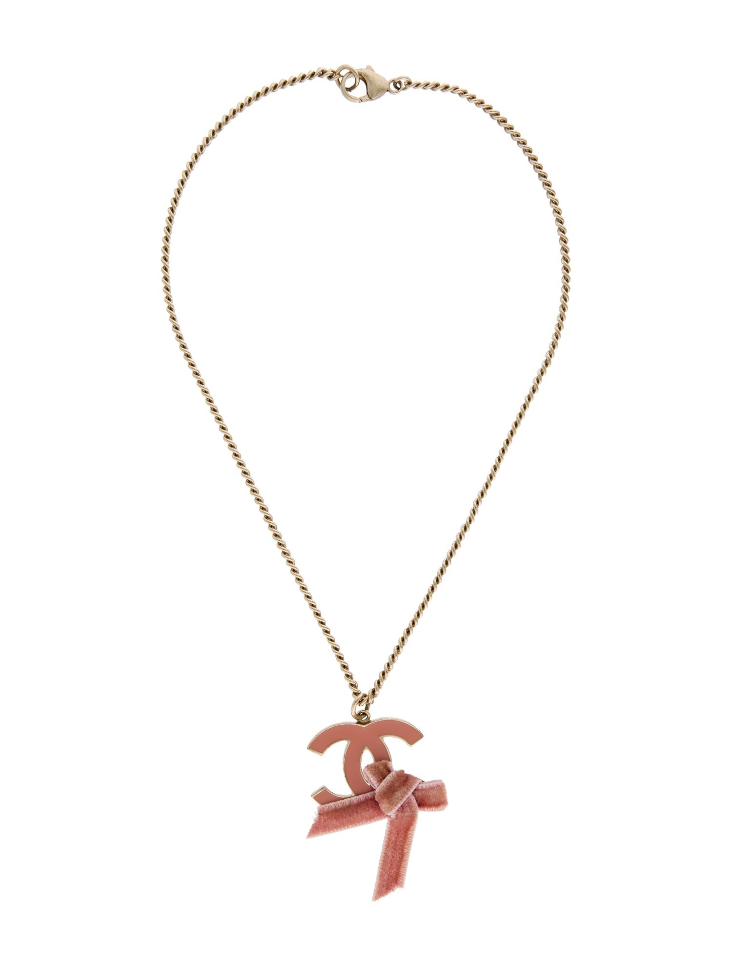 Chanel Enamel & Velvet Bow CC Pendant Necklace