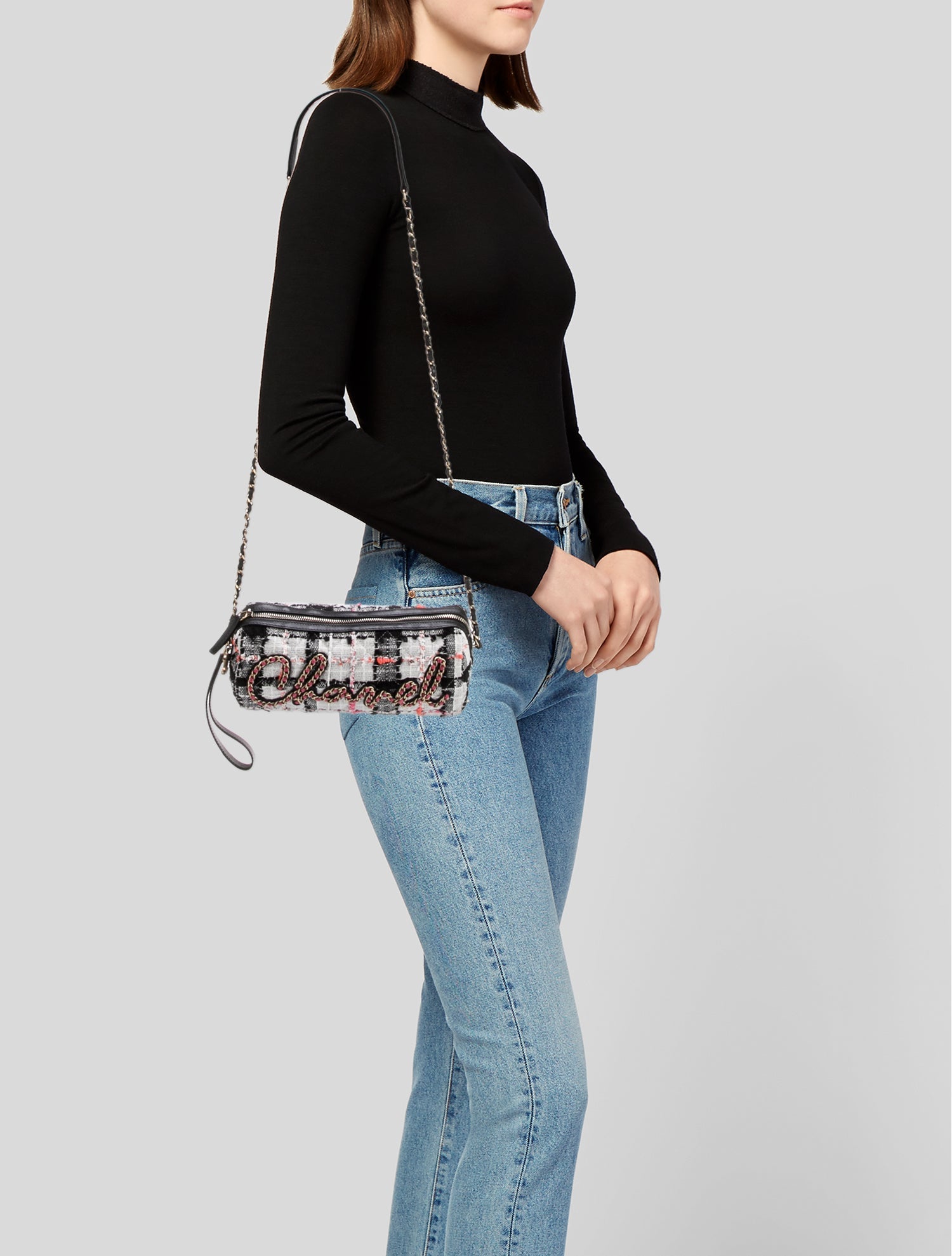 Chanel Tweed Written In Chain Bowling Bag