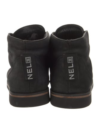 Chanel Interlocking CC Logo Shearling Lace-Up Boots