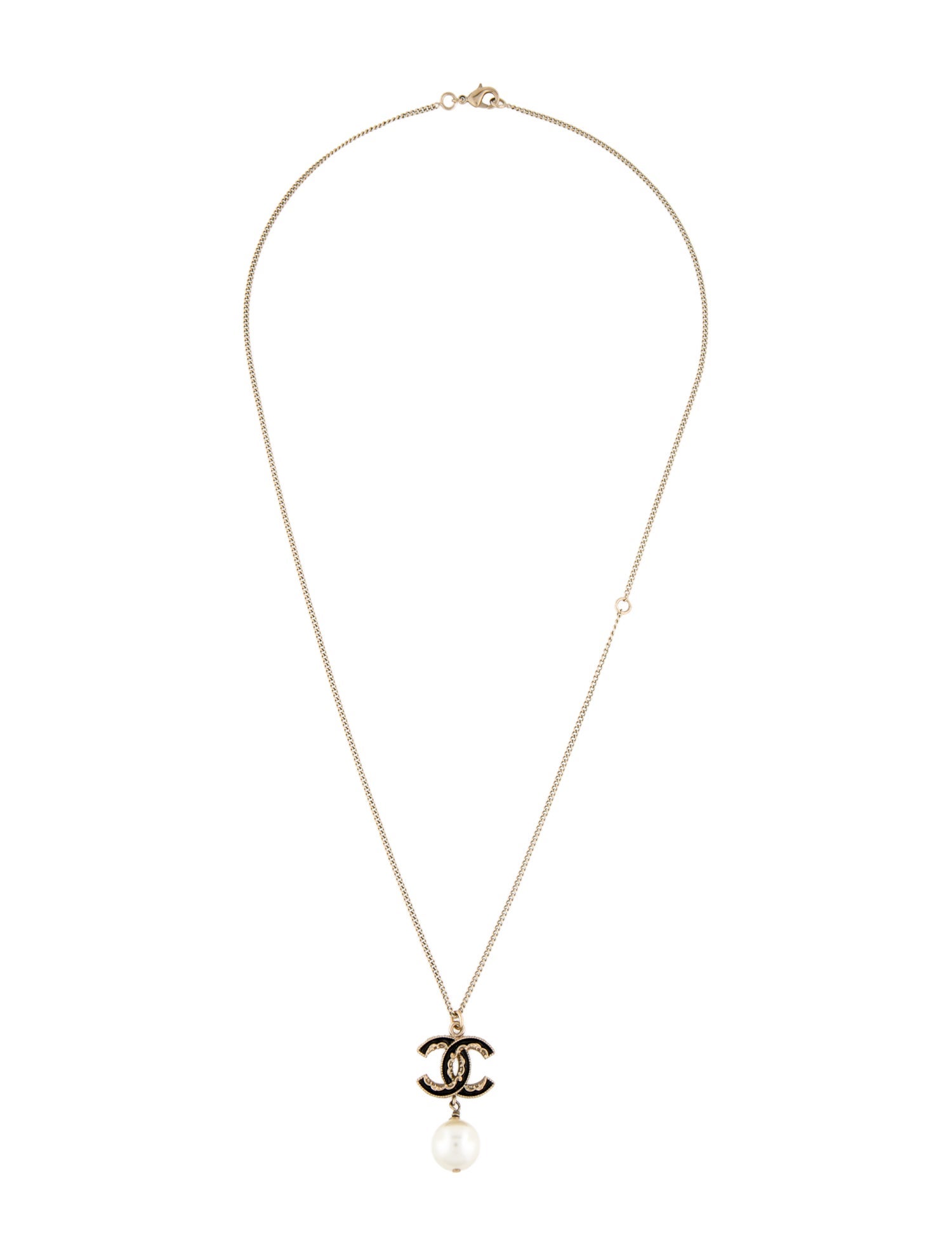 Chanel Faux Pearl & Enamel CC Pendant Necklace