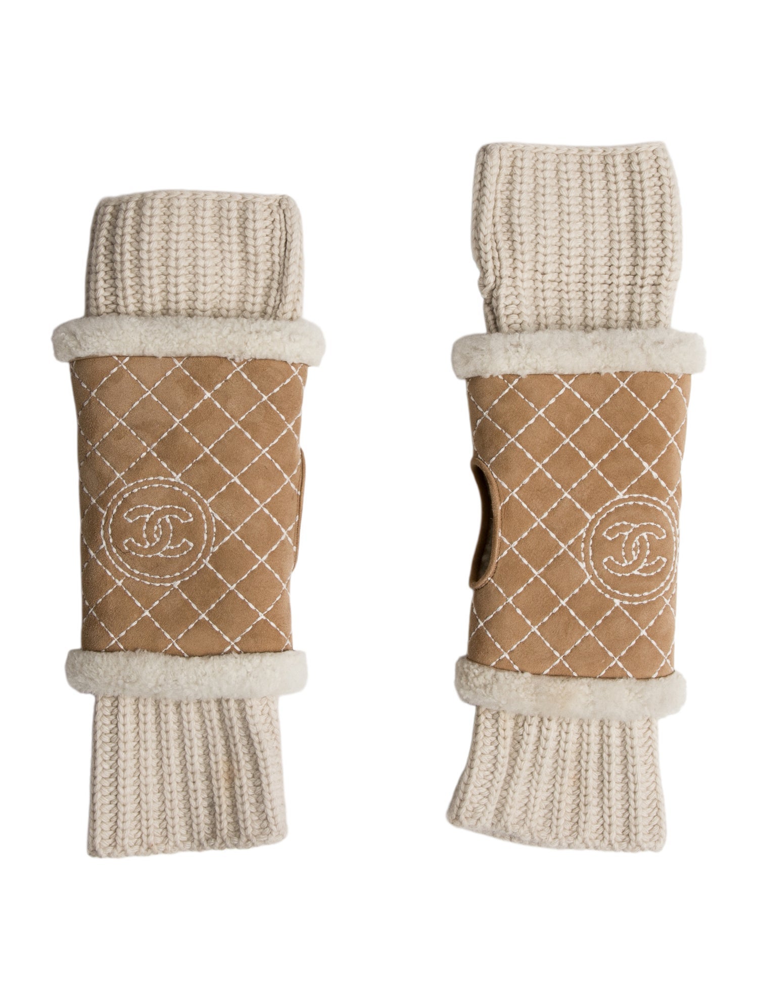 Chanel Shearling & Cashmere Fingerless Gloves
