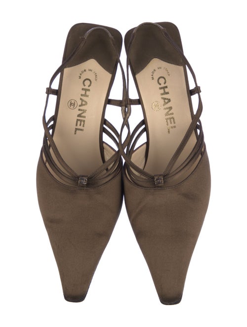 Chanel Interlocking CC Logo Satin Slingback Pumps