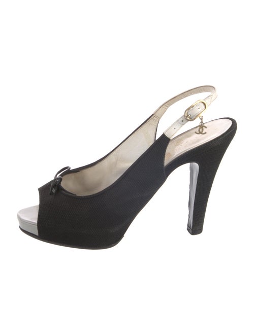 Chanel Interlocking CC Logo Canvas Slingback Sandals