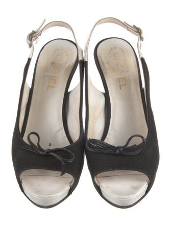 Chanel Interlocking CC Logo Canvas Slingback Sandals