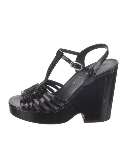 Chanel Interlocking CC Logo Patent Leather T-Strap Sandals