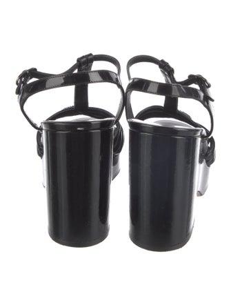 Chanel Interlocking CC Logo Patent Leather T-Strap Sandals