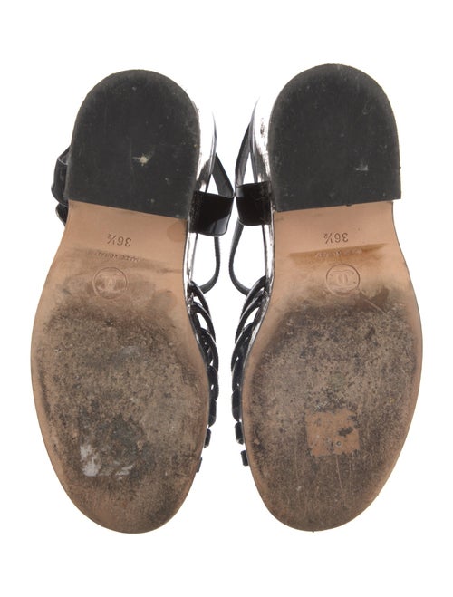Chanel Interlocking CC Logo Patent Leather T-Strap Sandals