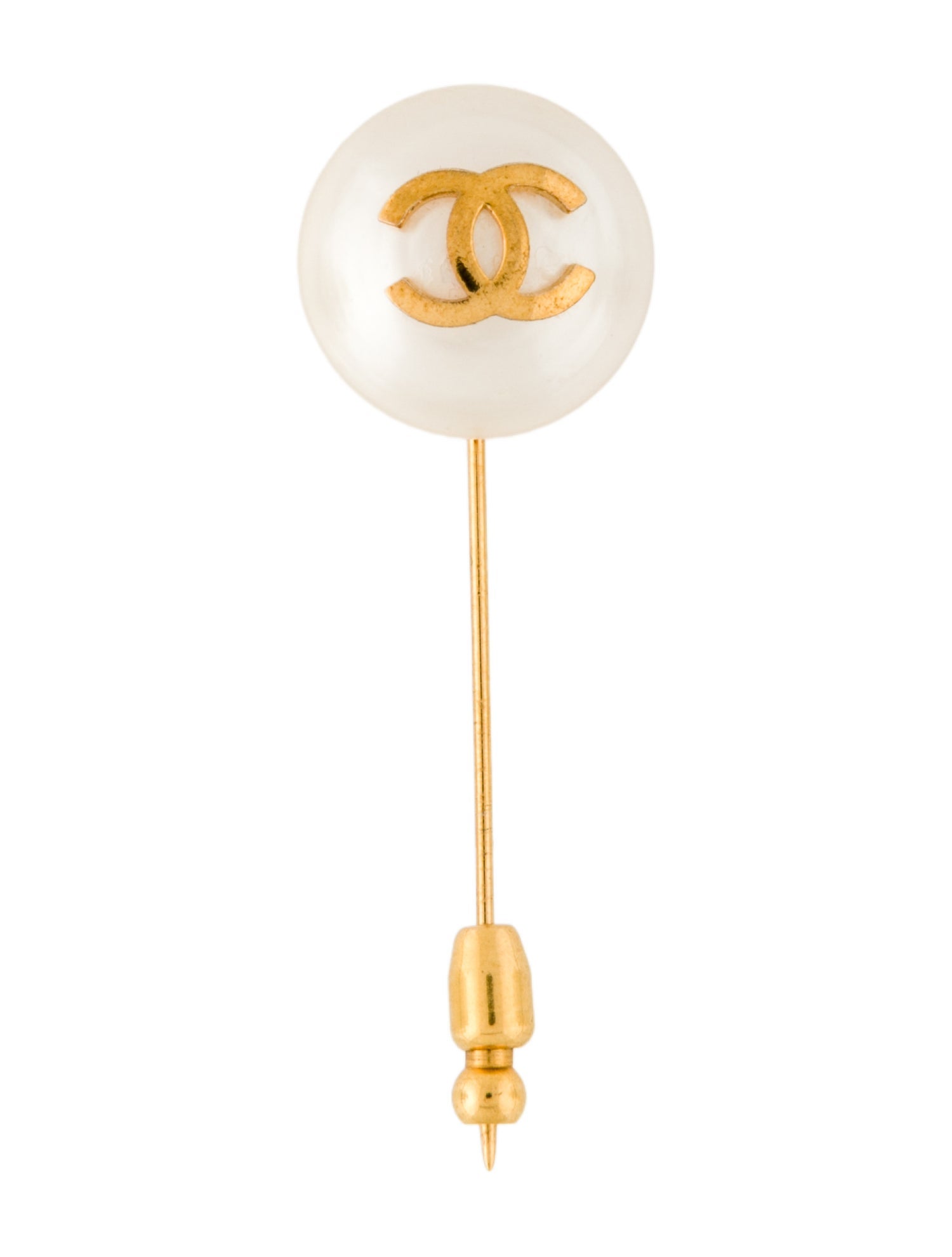 Chanel Vintage Faux Pearl CC Stick Pin Brooch