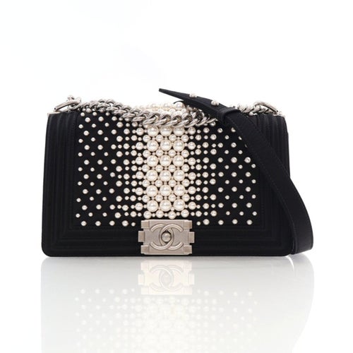 Chanel Interlocking CC Pearl Embellished Satin Boy