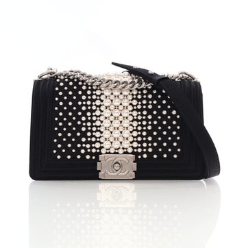 Chanel Crossbody Bags Interlocking CC Pearl Embellished Satin Boy Small