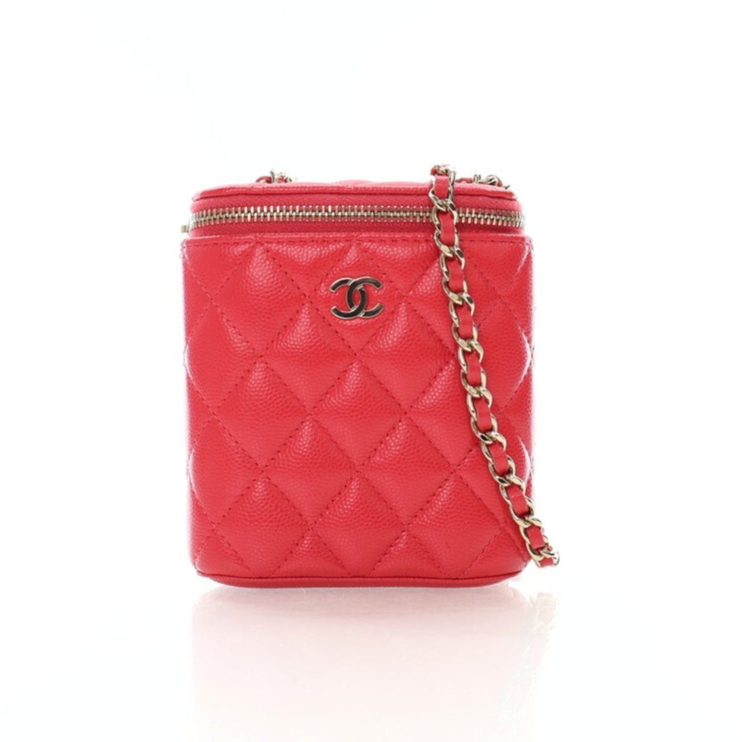 Chanel Interlocking CC Pink Caviar Vanity Case With Chain