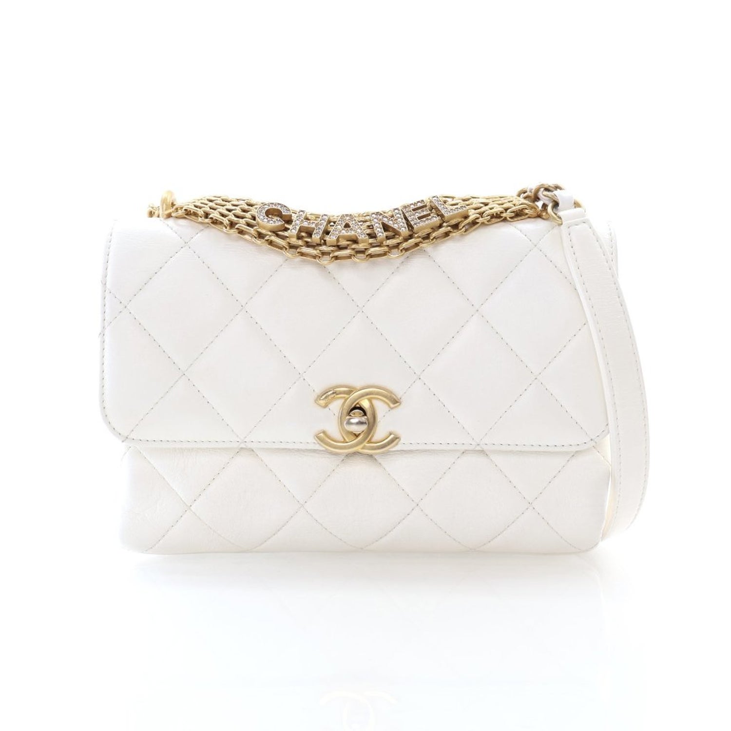 Chanel Interlocking CC Crystal Logo Chain Flap