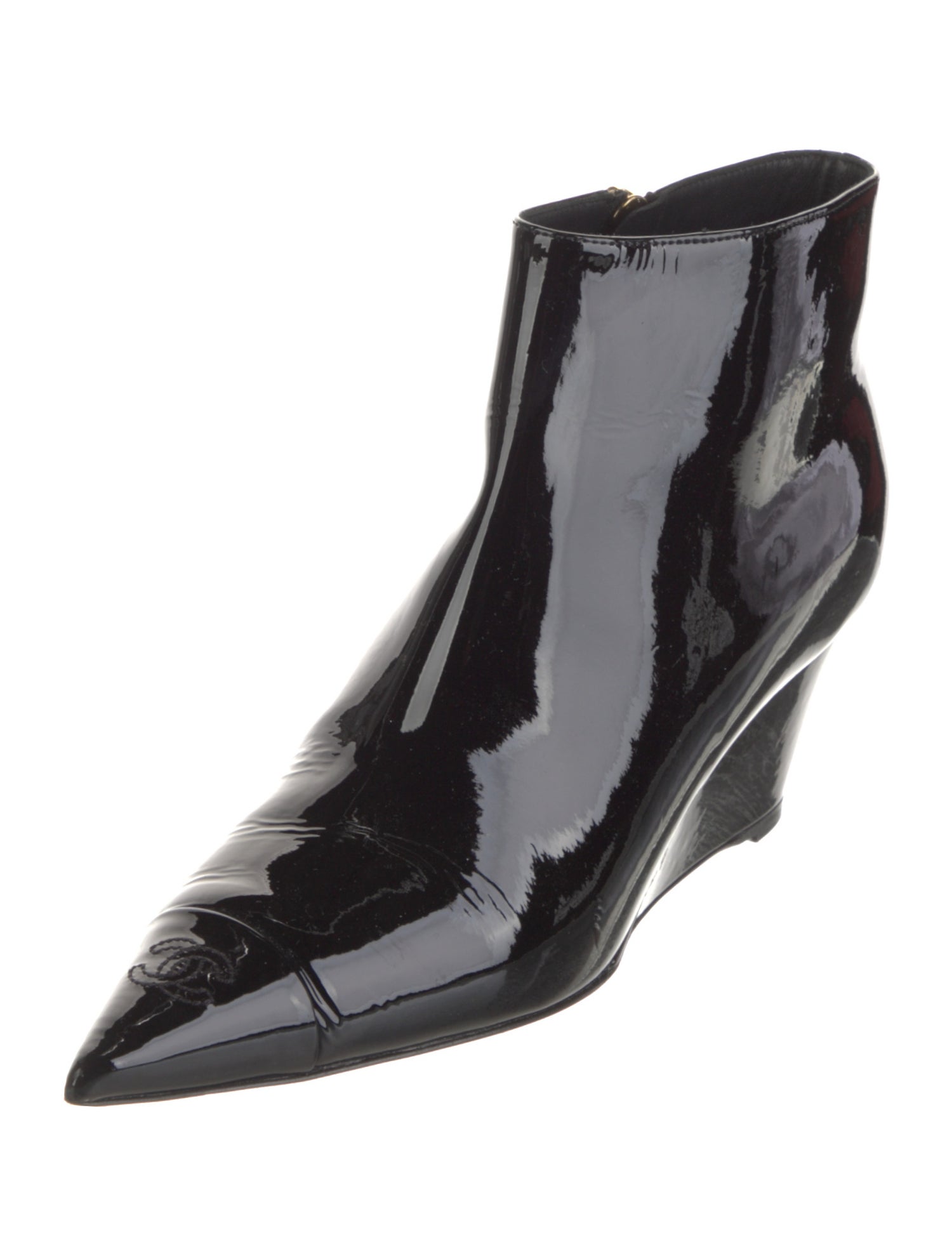 Chanel Interlocking CC Logo Patent Leather Boots