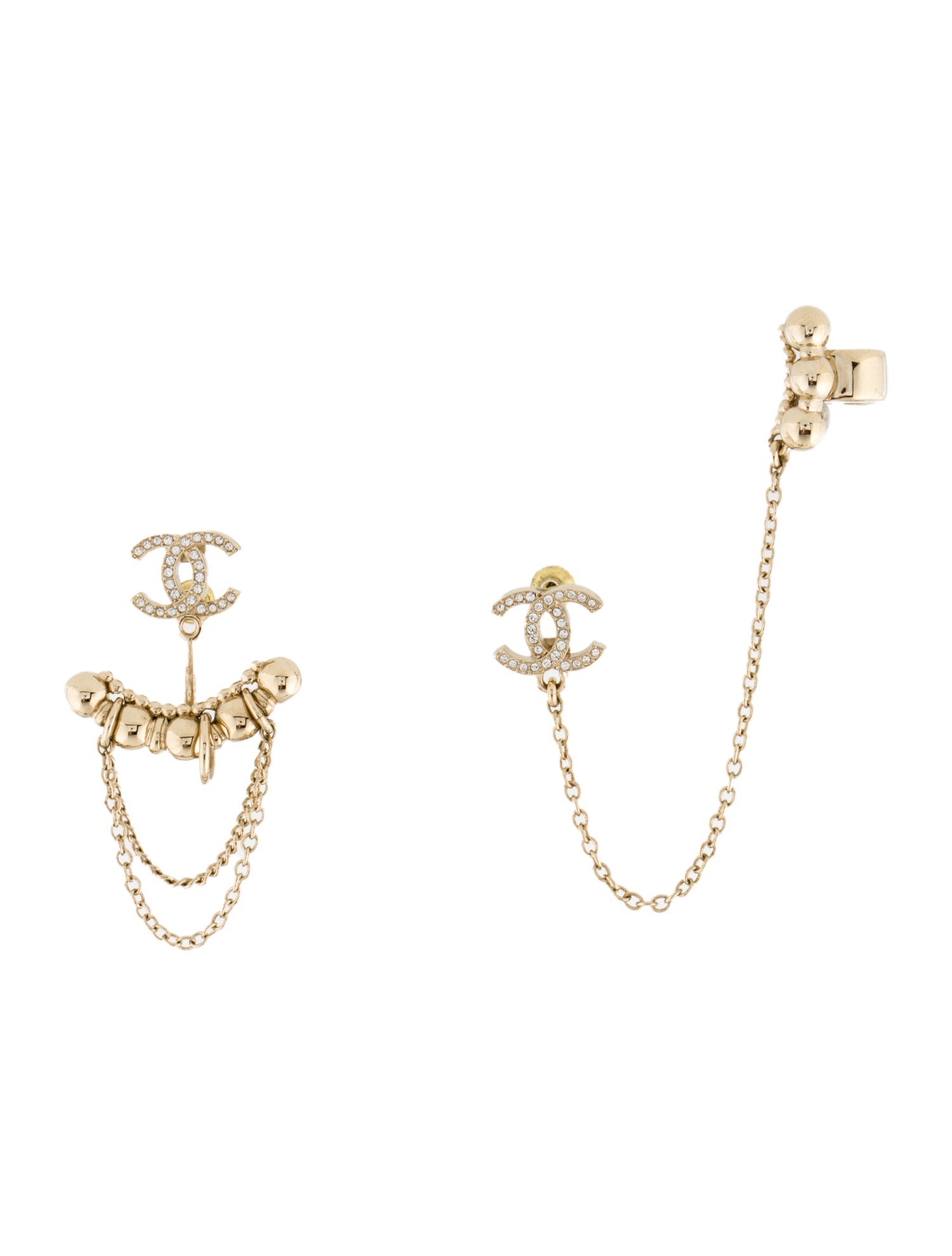 Chanel Strass CC Asymmetrical Ear Cuff Earrings