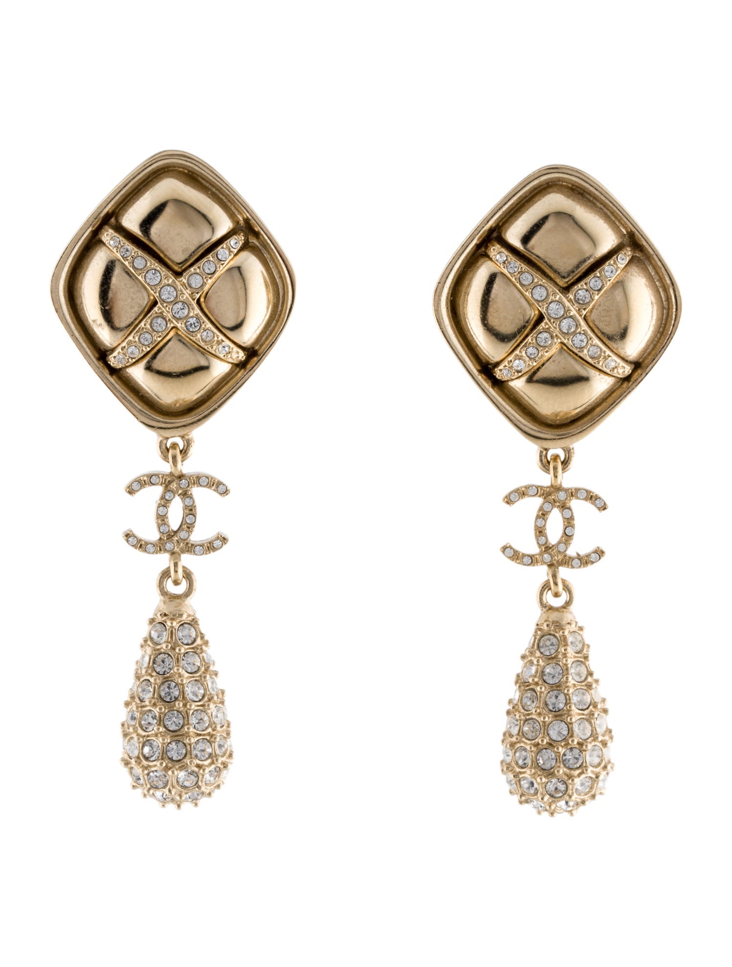Chanel Strass CC Drop Earrings