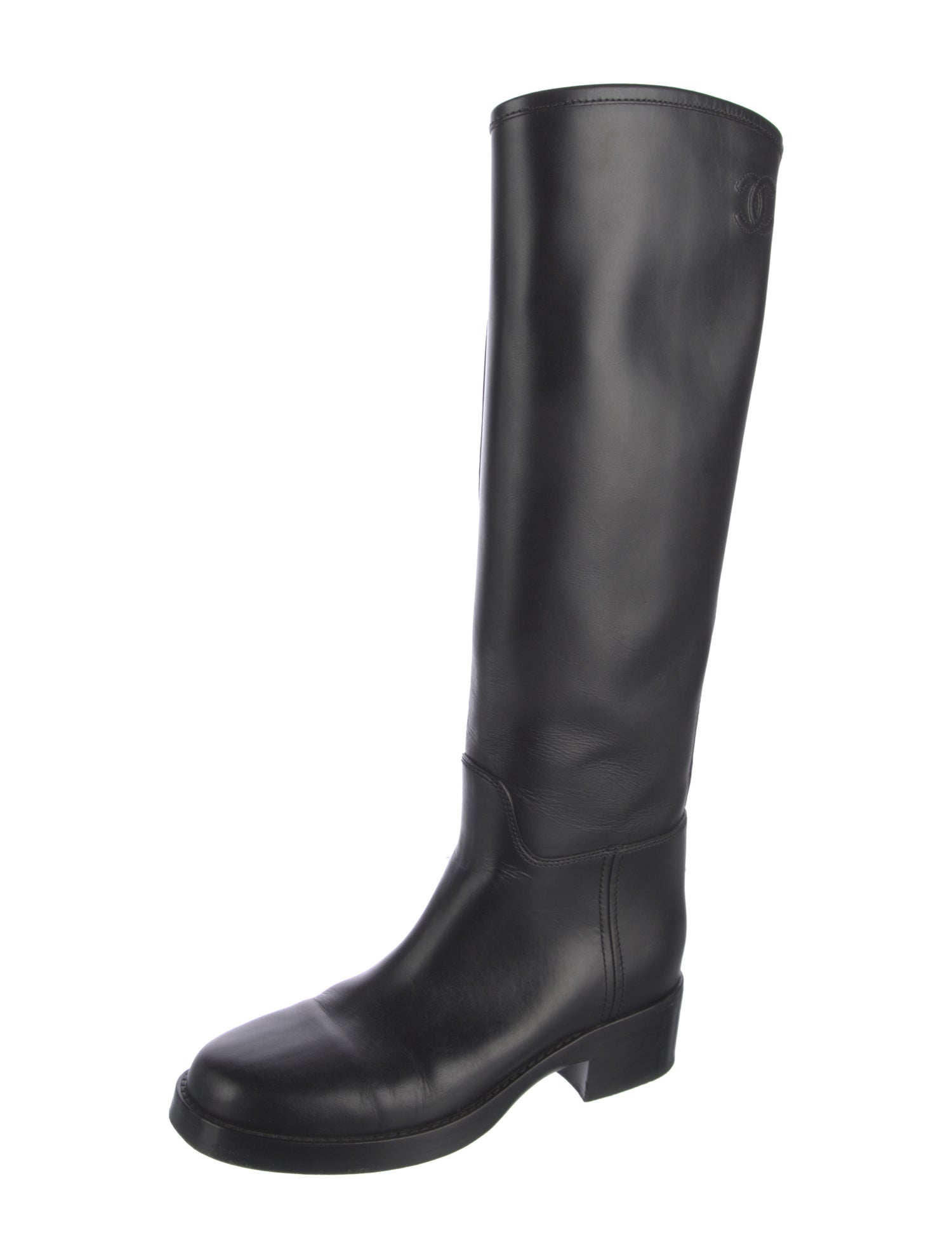 Chanel Interlocking CC Logo Leather Riding Boots