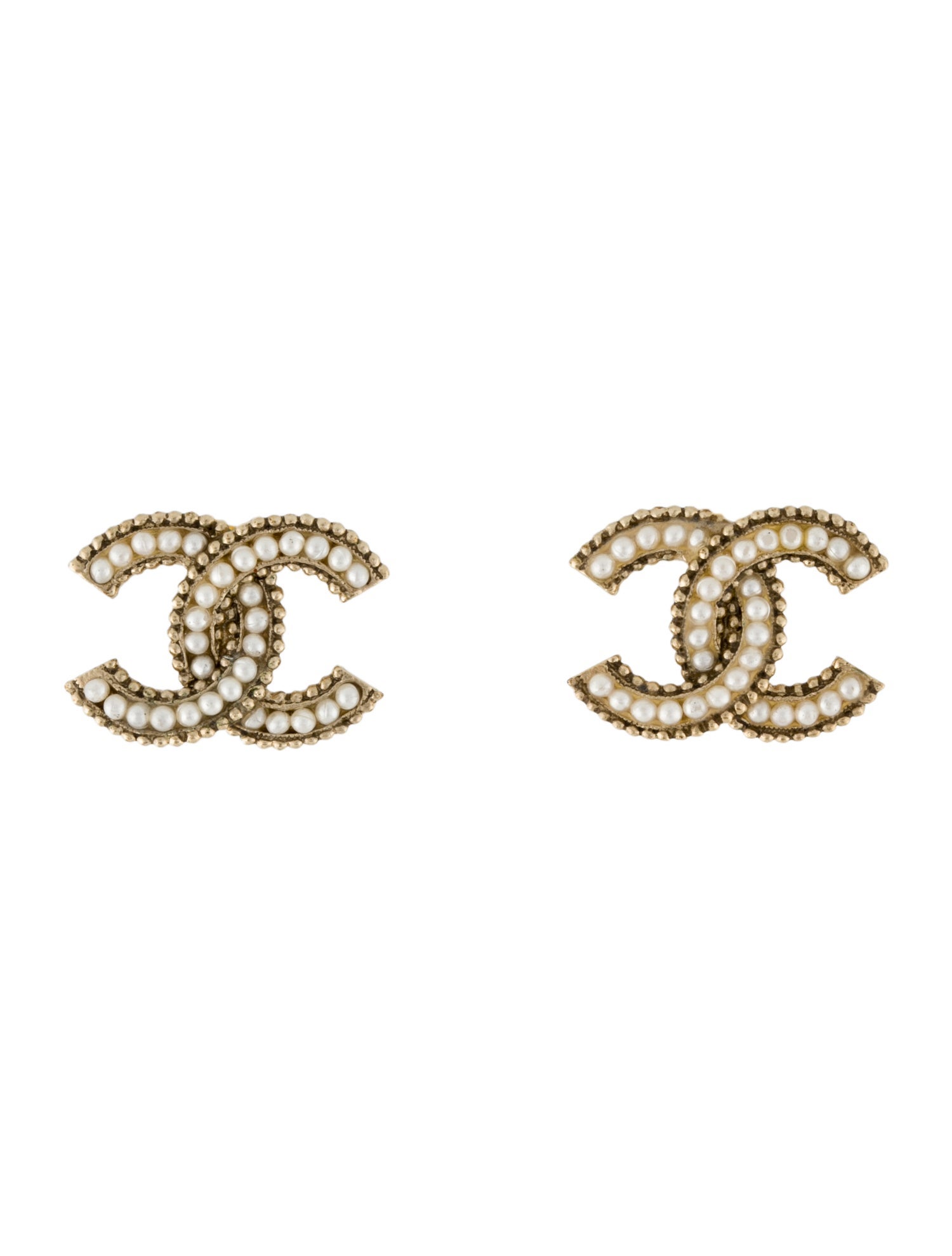 Chanel Faux Pearl CC Stud Earrings