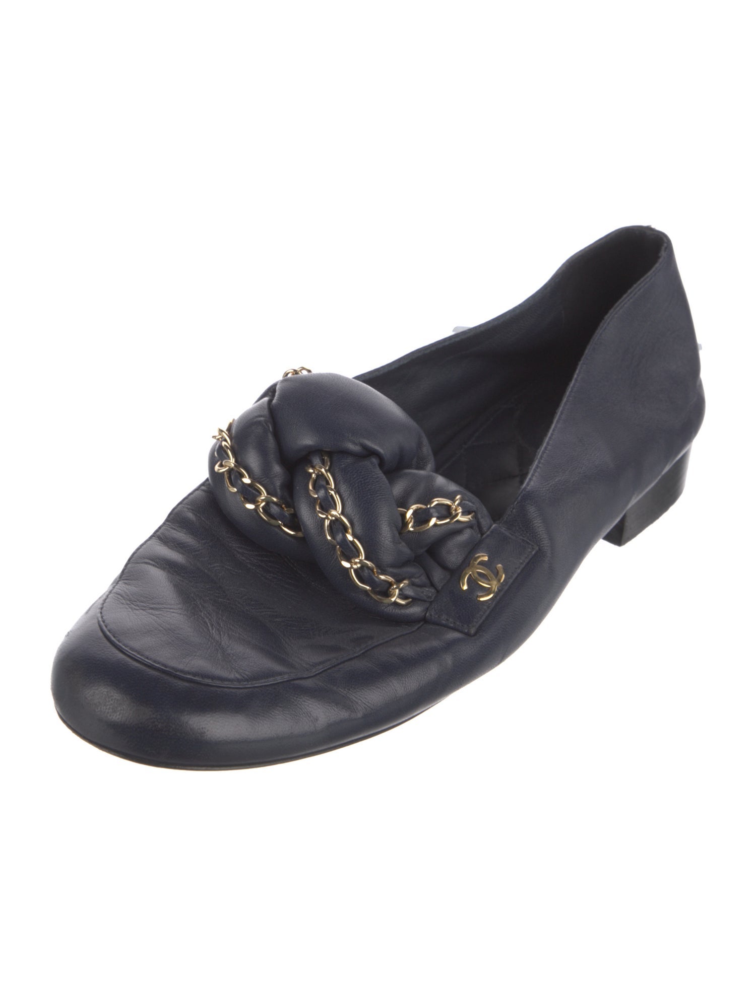 Chanel Interlocking CC Logo Leather Loafers