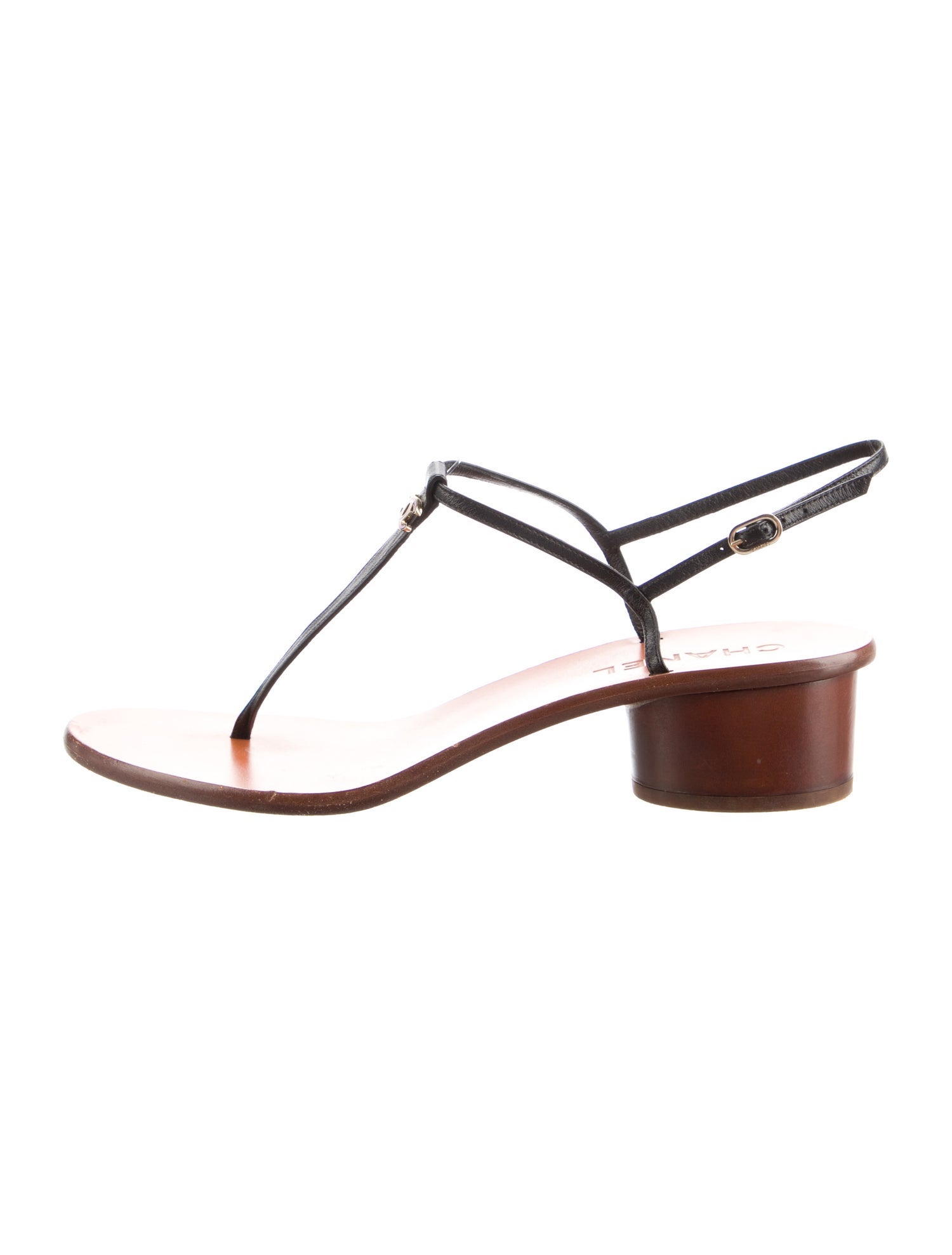 Chanel Interlocking CC Logo Leather T-Strap Sandals