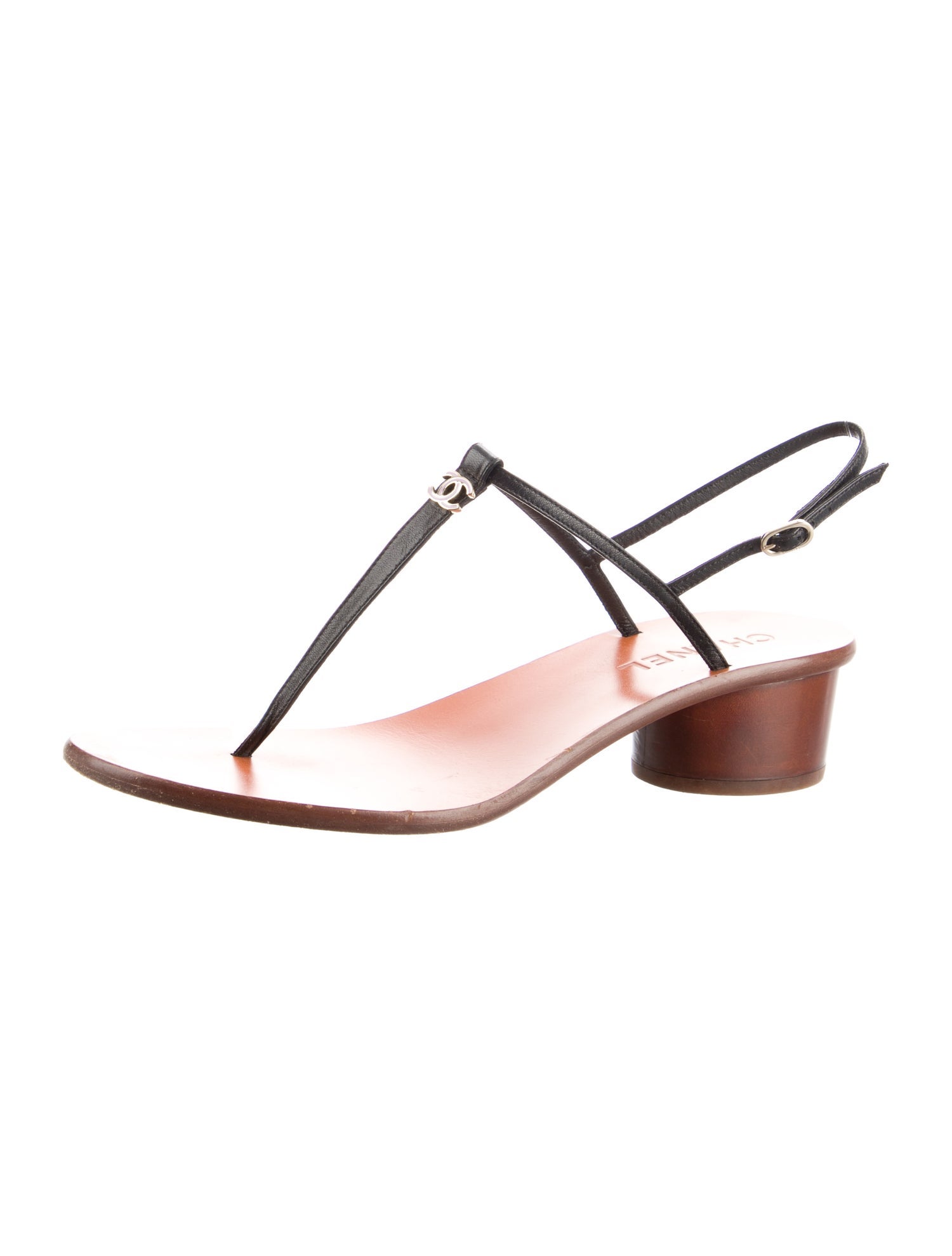 Chanel Interlocking CC Logo Leather T-Strap Sandals
